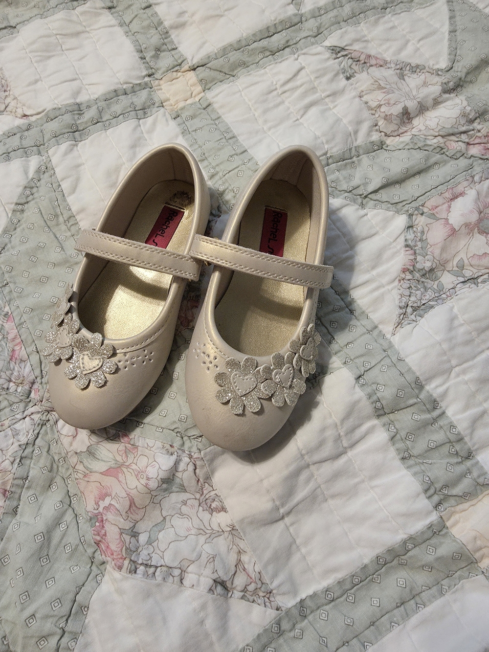 Rachel Shoes Girls Beige Floral Strap Mary Janes
